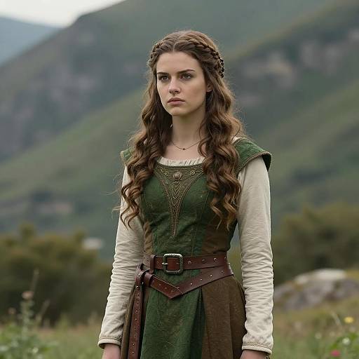 Young Woman in Medieval Fantasy Dress Outdoors