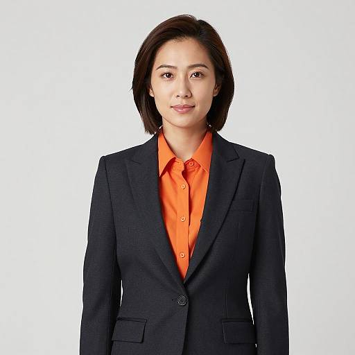 Confident Businesswoman in Orange Shirt and Dark Blazer
