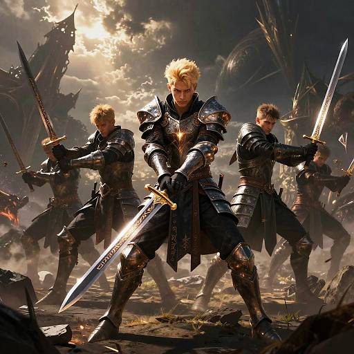 Epic Blonde Warriors Battle Scene