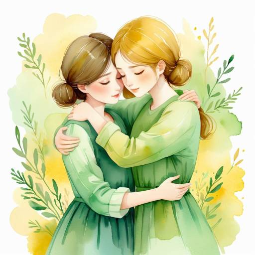 Two Women Embracing in Watercolor Style