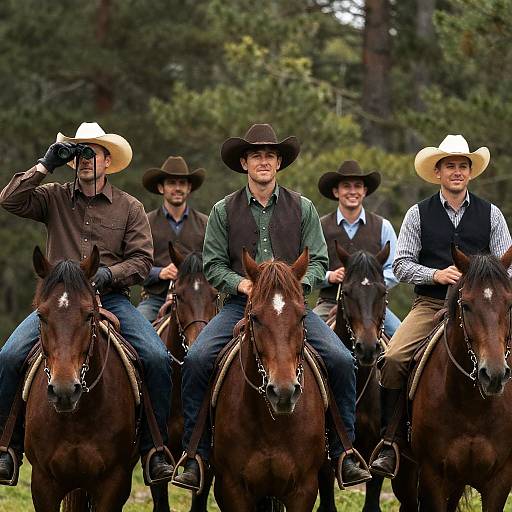 Cowboys on Horseback in a Forest