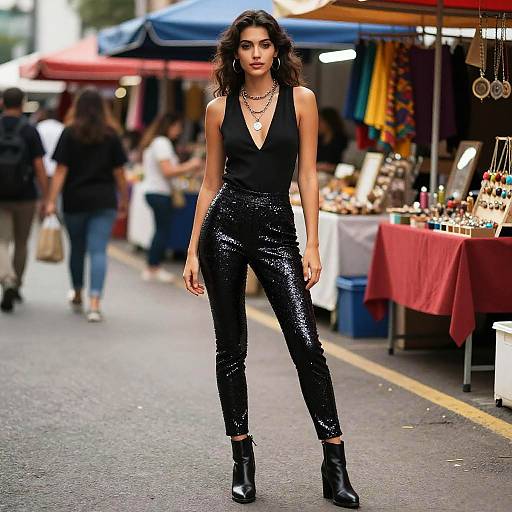 Rock Chic Woman at Vibrant Market