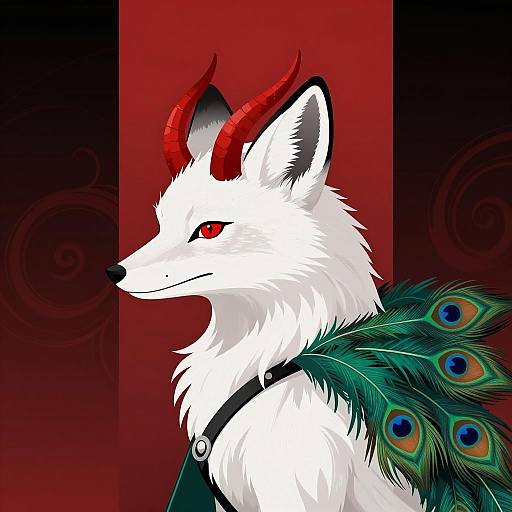Mythical White Fox with Peacock Cape