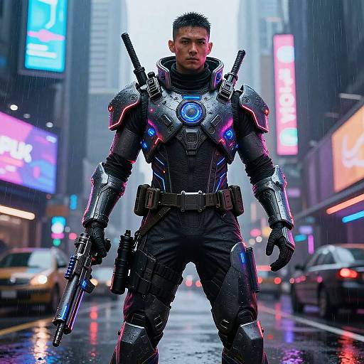 Cyberpunk Mercenary in Neon Armor
