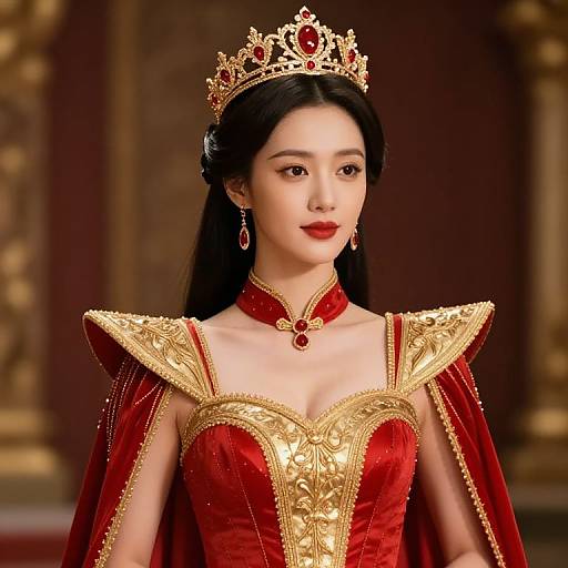 Regal Woman in Red and Gold