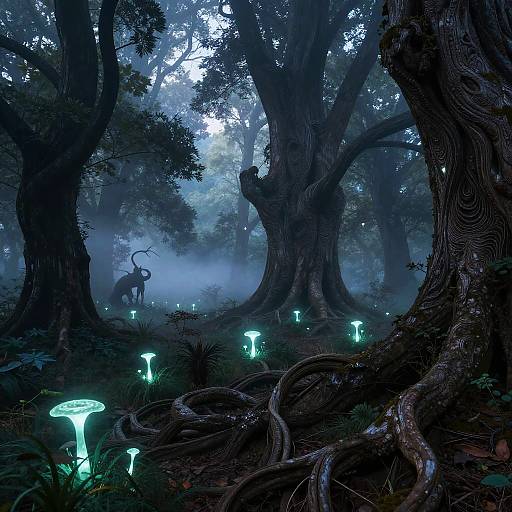 Mystical Bioluminescent Forest at Dawn