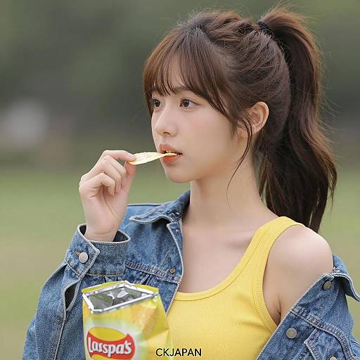 Casual Outdoor Snack Time Portrait