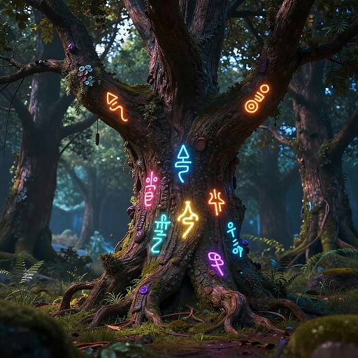 Glowing Runes on Ancient Tree