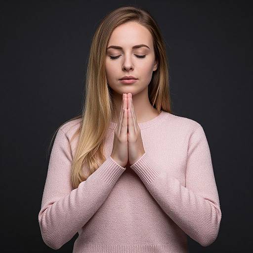 Blonde Woman in Pink Sweater Praying