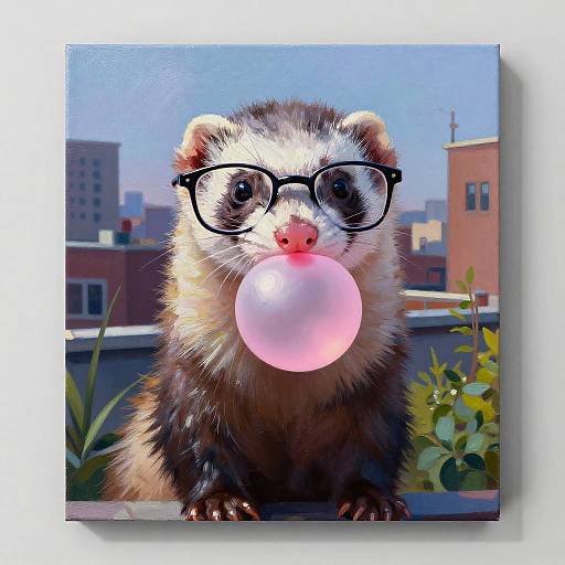 Surreal Ferret Portrait with Bubblegum