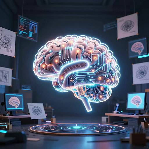 Glowing AI Brain with Cybernetic Imagery