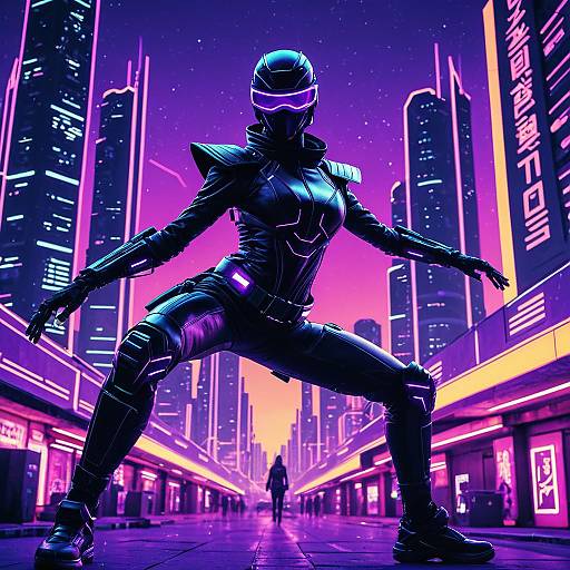 Cybernetic Ninja in Neon Futuristic City