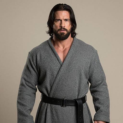 Rugged Bearded Man in Textured Robe