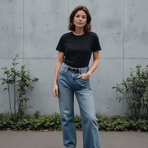 Woman in Black T-Shirt and Baggy Jeans