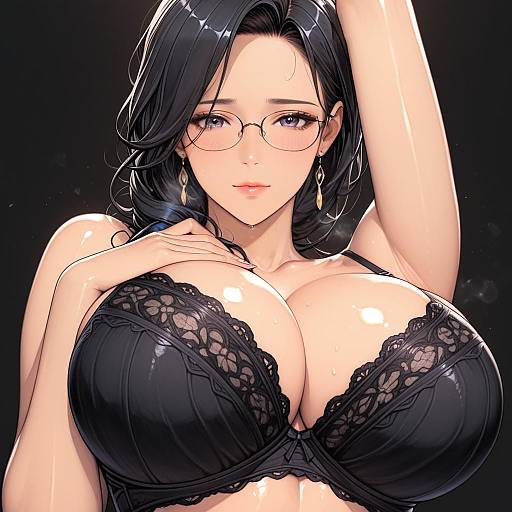 Mature Woman in Black Lace Bra