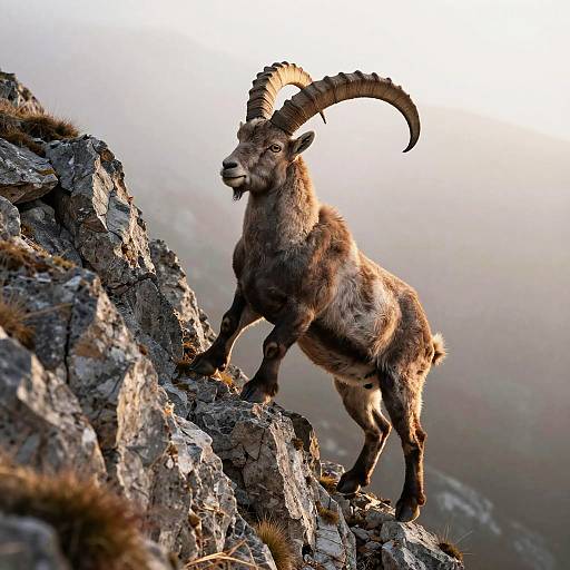 Heroic Alpine Ibex on Rocky Cliff