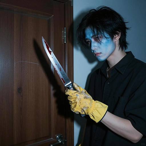 Mysterious Figure with Bloody Knife