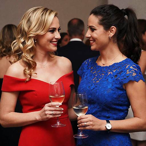 Two Women Enjoying Wine at Formal Event