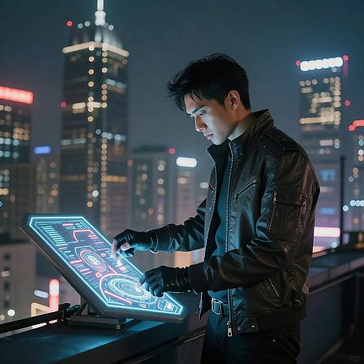 Futuristic Cyberpunk Urban Rooftop Scene