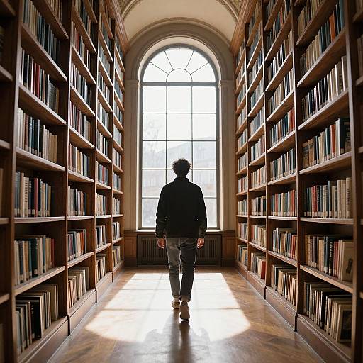 Man Walking Through Grand Library