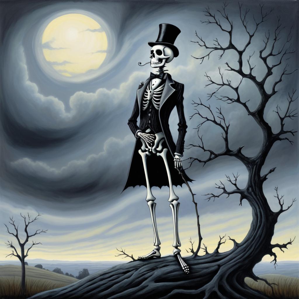 Melancholic Skeleton in Burtonesque Style