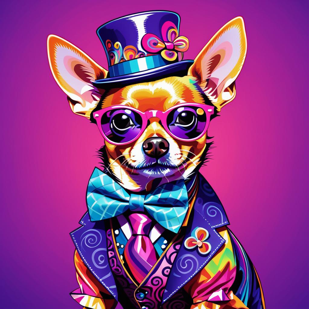 Psychedelic Chihuahua in Stylish Attire