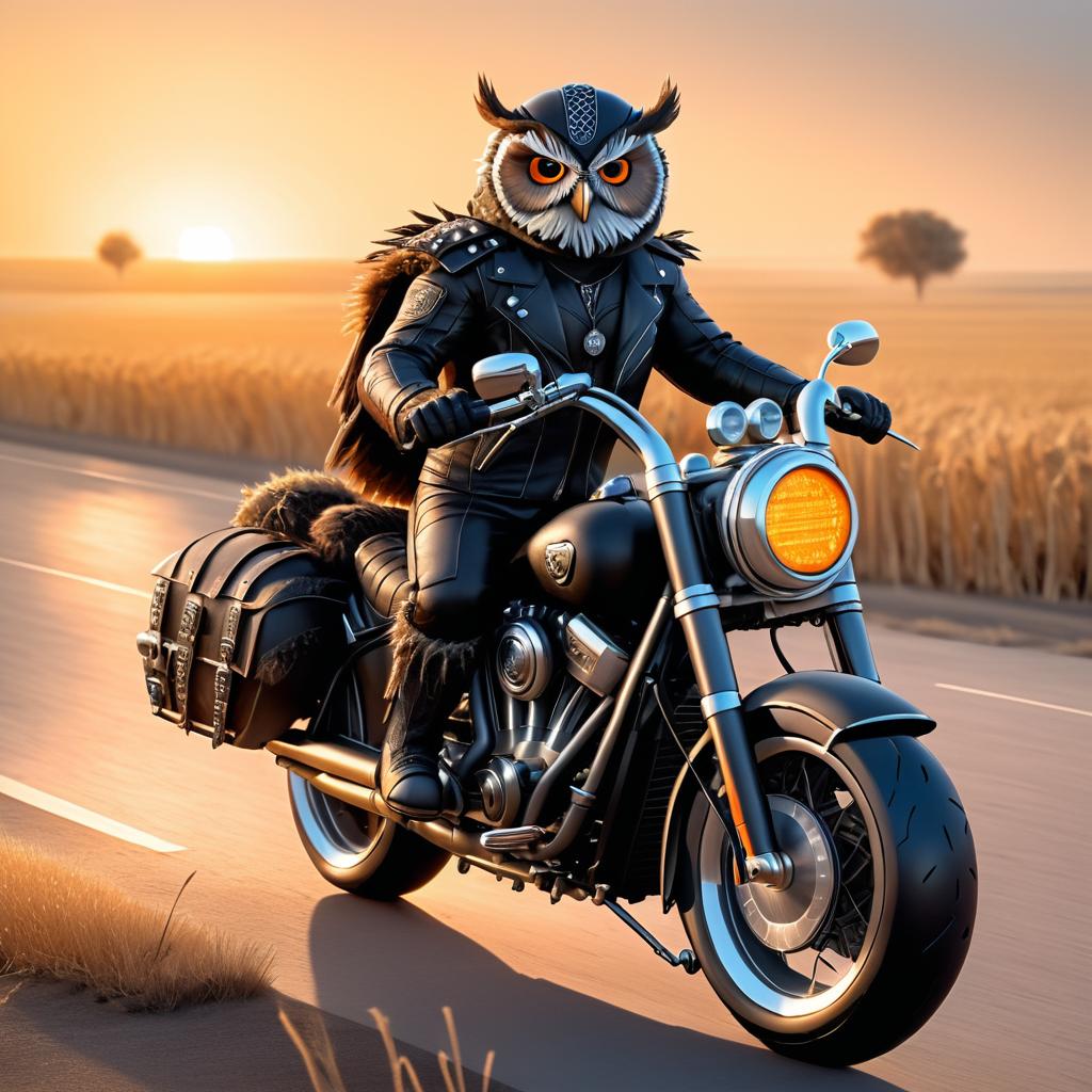 Biker Owl: Hyperrealistic Adventure Scene