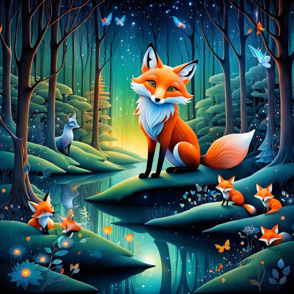 Whimsical Night Forest Fantasy Illustration