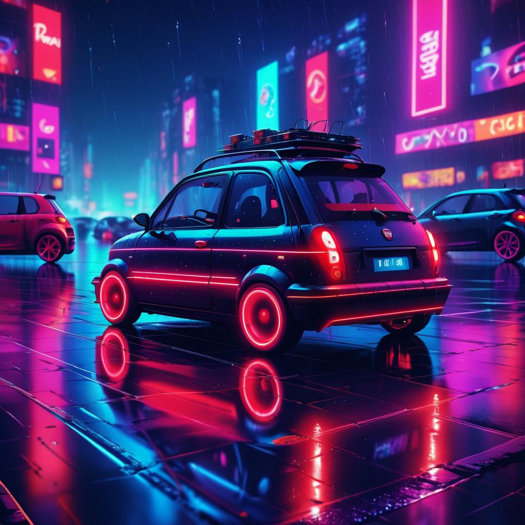 Cyberpunk Night Drive: Red Fiat Multipla