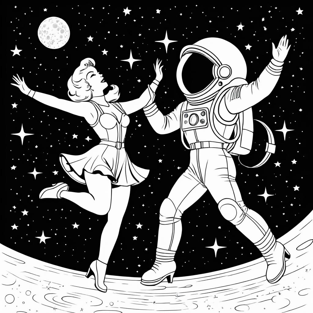 Retro Astronaut Dancing on the Moon