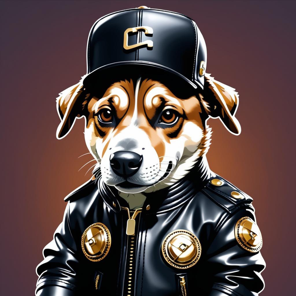 Rapper Dog in Leather Jacket and Cap