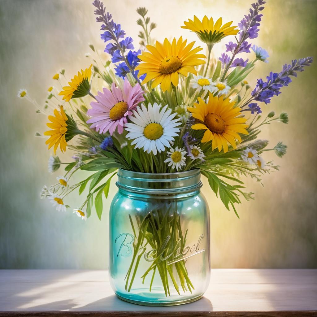 Ethereal Wildflower Bouquet in Mason Jar