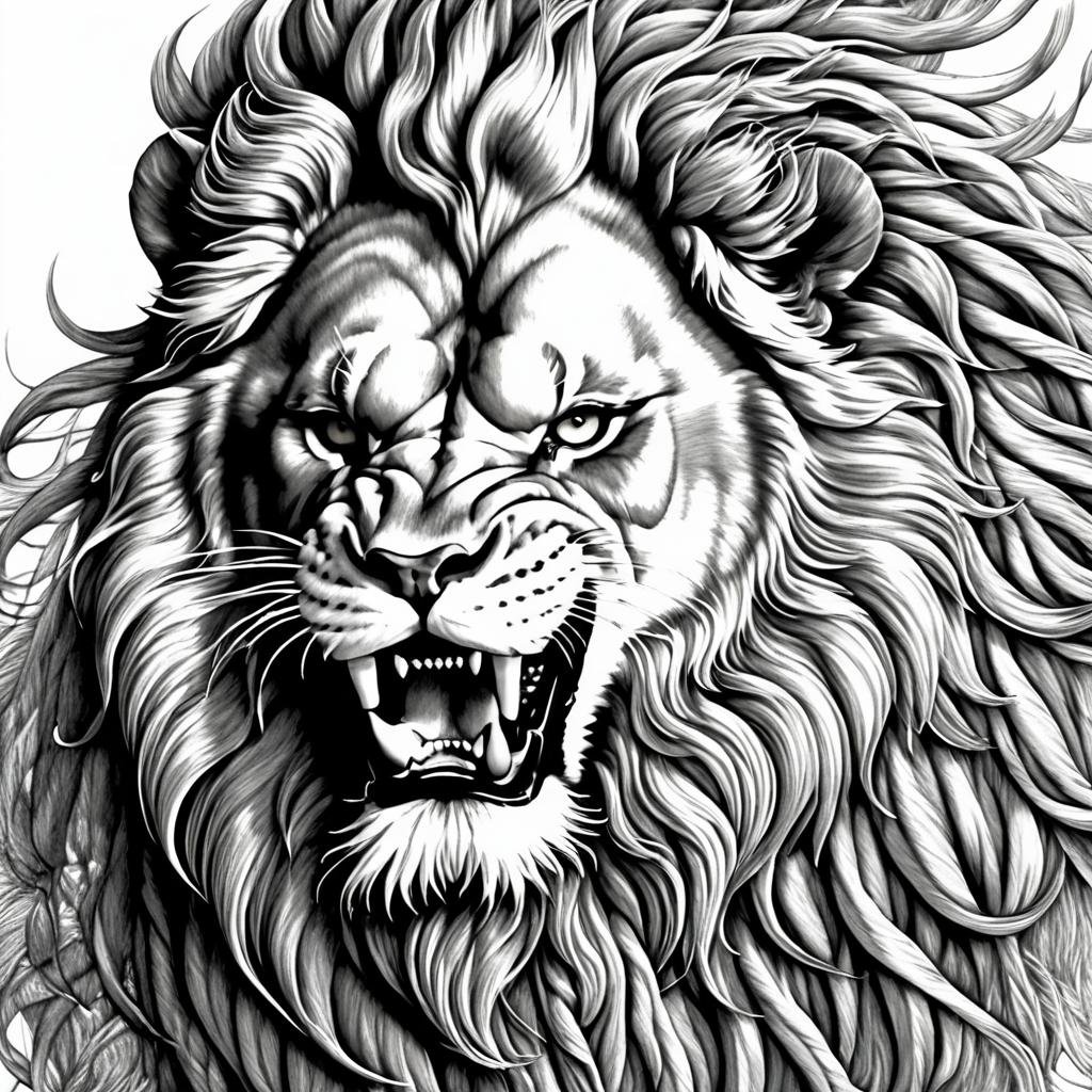 Regal Lion Portrait in Dürer Style