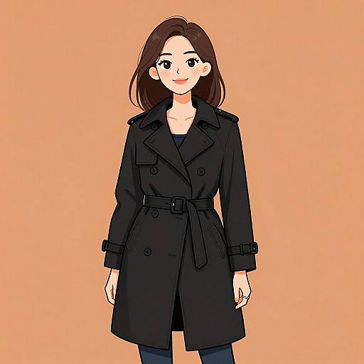 Smiling Woman in Black Trench Coat