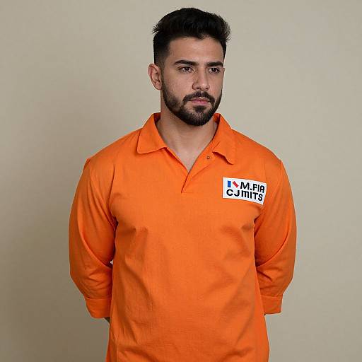 Realistic Portrait of Man in Orange Inmate Costume