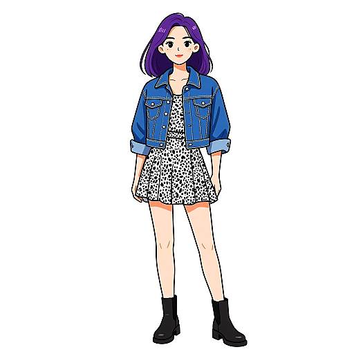 Casual Chic Woman with Denim Jacket and Animal Print Dress