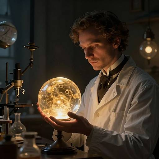 Victorian Scientist with Glowing Dream Orbs