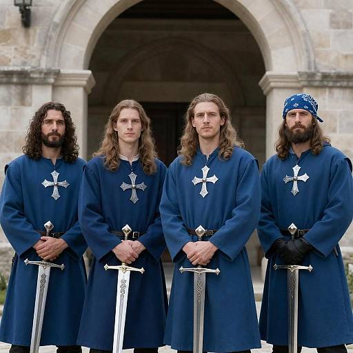 Medieval Warriors in Blue Robes