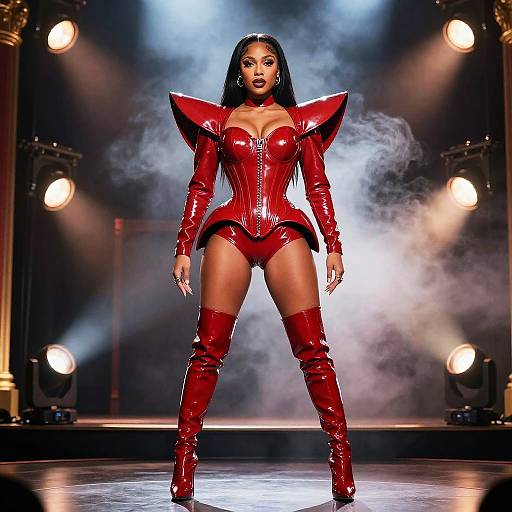 Doja Cat Oxblood Sculptural Stage Outfit