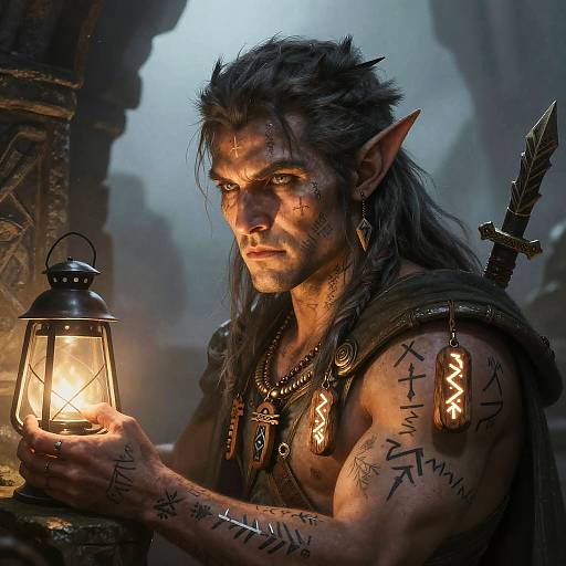 Half-Elf Druid at Ancient Altar