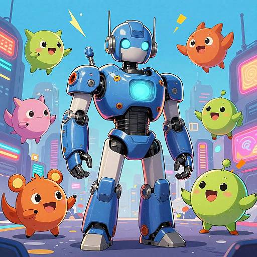 Futuristic Cartoon Robots and Creatures