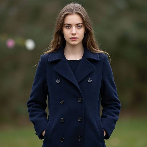 Realistic Portrait of Woman in Navy Coat