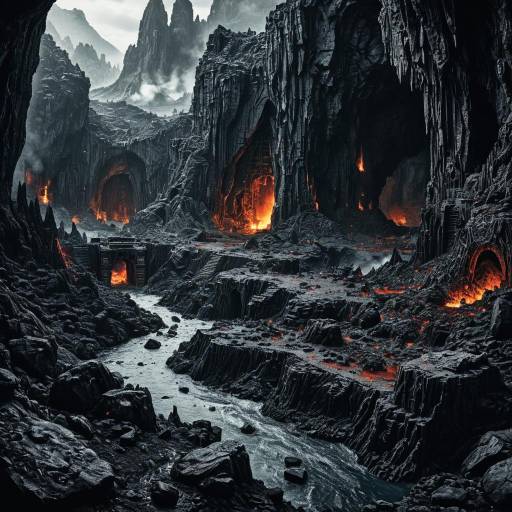 Eerie Hell-Inspired Fantasy Cave Landscape Eerie Hell-Inspired Fantasy Cave Landscape