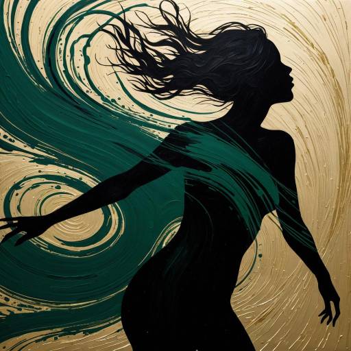 Silhouette of Woman with Emerald and Gold Accents