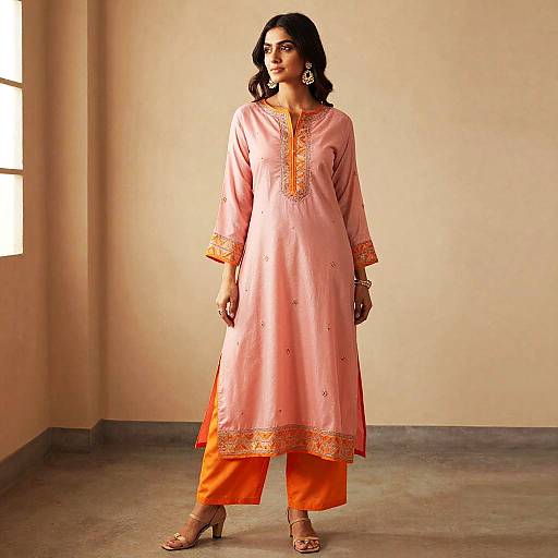 Woman in Pink Orange Frock Kurti