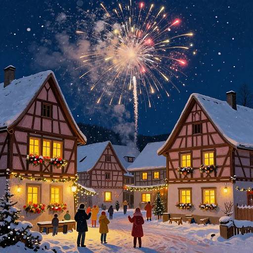 Festive Village Silvester Fireworks Scene