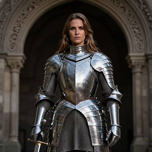 Fierce Woman in Shiny Medieval Armor