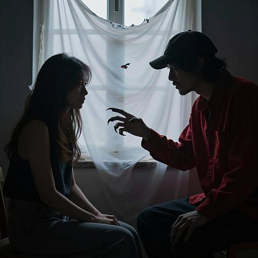 Man with Clawed Hand Reaching Woman in Shadow