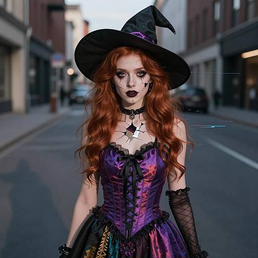 Pastel Goth Redhead Glitched City Portrait