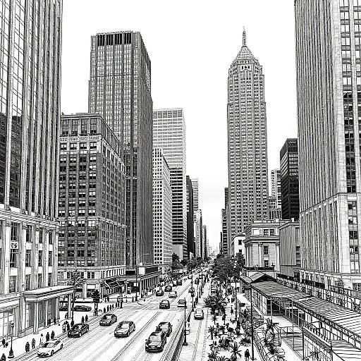 Dynamic Urban Cityscape Lineart